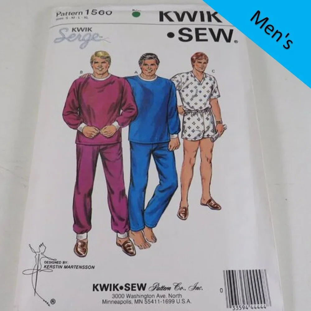 Kwik Sew 1560 Clothing Pattern Men's Pajama Top, Bottom, Sweats, Shorts